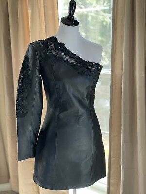 BALMAIN Leather One Shoulder Mini Dress Black Leather Size 38, Style 123831  384P | eBay