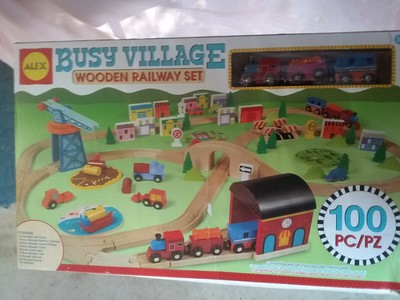 busy village wooden railway set
