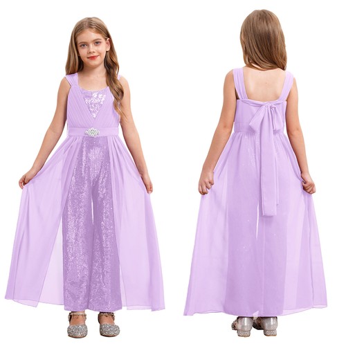 Girls Wide Leg Jumpsuit Eye-catching Sequin Jumpsuit Sleeveless Multi-Occasion - Picture 65 of 82