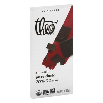 Theo Chocolate Dark Chocolate Bar 70% 3 oz (Pack Of 12)