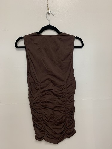 Y2K BCBGMAXAZRIA Brown Ruched Stretch Wide Strap Blouse/Tank Top - Picture 4 of 5