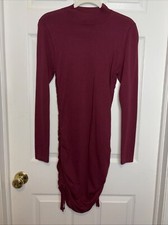 Windsor Womens Burgundy Med Mock Neck Sweater Ruched Midi Dress. AD-0641