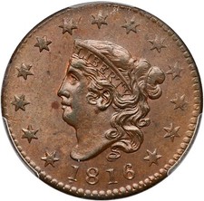 1816 N-4 R-2 PCGS MS 63 BN Matron or Coronet Head Large Cent Coin 1c