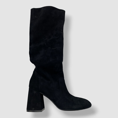 $850 Stuart Weitzman Women's Black Flareblock 85MM Suede Knee-High Boot Shoes 7