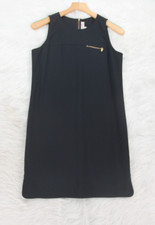 Loft Women's Sleeveless Shift Black Dress Size 2 Gold Zipper Lightweight #55