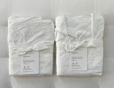 Pottery Barn BELGIAN FLAX LINEN FRINGE RUFFLE Standard Shams Set/2 White NWT
