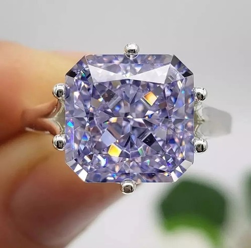 5.00Ct Radiant Cut Purple Lab Created Diamond Solitaire Wedding Ring 925 Silver - Picture 2 of 14