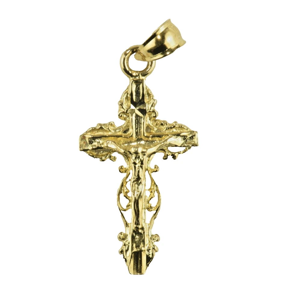 Colgante Cruz Crucifijo Oro Sólido 14k Dije Filigrana