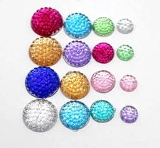250 Assorted Flatback Acrylic Dotted Round Rhinestone Dome Cabochon 6mm-12mm