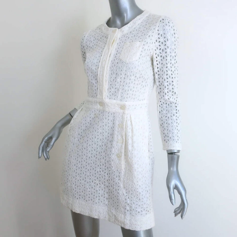 See by Chloe Eyelet-Embroidered Mini Dress White Cotton Size US 4 - Image 3 of 4