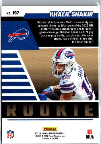 2022 Zenith #197 Khalil Shakir /100 Red Zone Rookie Card - Foto 2 di 2