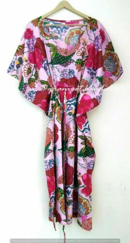 Indio Rosa Largo Fruta Algodón Estampado Hippie Maxi Mujer Pijama Vestido Caftán - Imagen 4 de 6