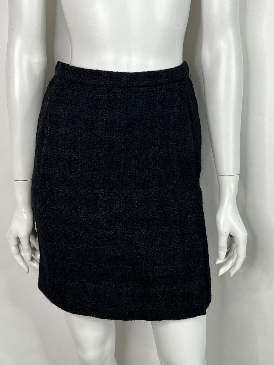 Vtg CHANEL CREATIONS 70s BLACK WOOL TWEED SKIRT XS | eBay