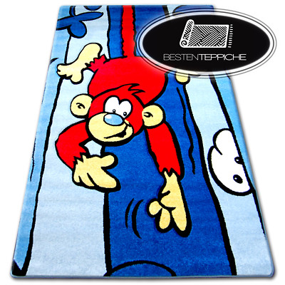 Modern And Cheap Rugs for Children '' Happy '' Blue Monkey - 6 Sizes