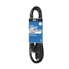 8 Ft Extension Cord with 3 Electrical Power Outlet - 16/3 Durable Black Cable