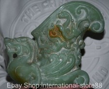 7.8" Old Chinese Green Jade Craving Kylin Chi-lin Qilin Dragon Beast Statue Cup