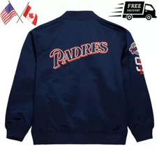 Men's Navy Vintage Logo San Diego Padres Satin Men Jacket With Free Shipping