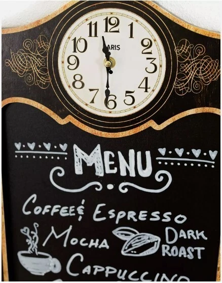 Large 24x16" Coffee Clock Chalkboard Sign Menu Restaurant Kitchen Cafe Farmhouse - Image 2 of 3