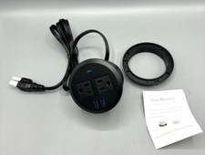 Recessed Power Grommet with AC Outlets, Fast Charging USB-C Port Black