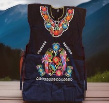 Mexican Boho Embroidered Dress XL Colorful Black New Cotton Extra Large