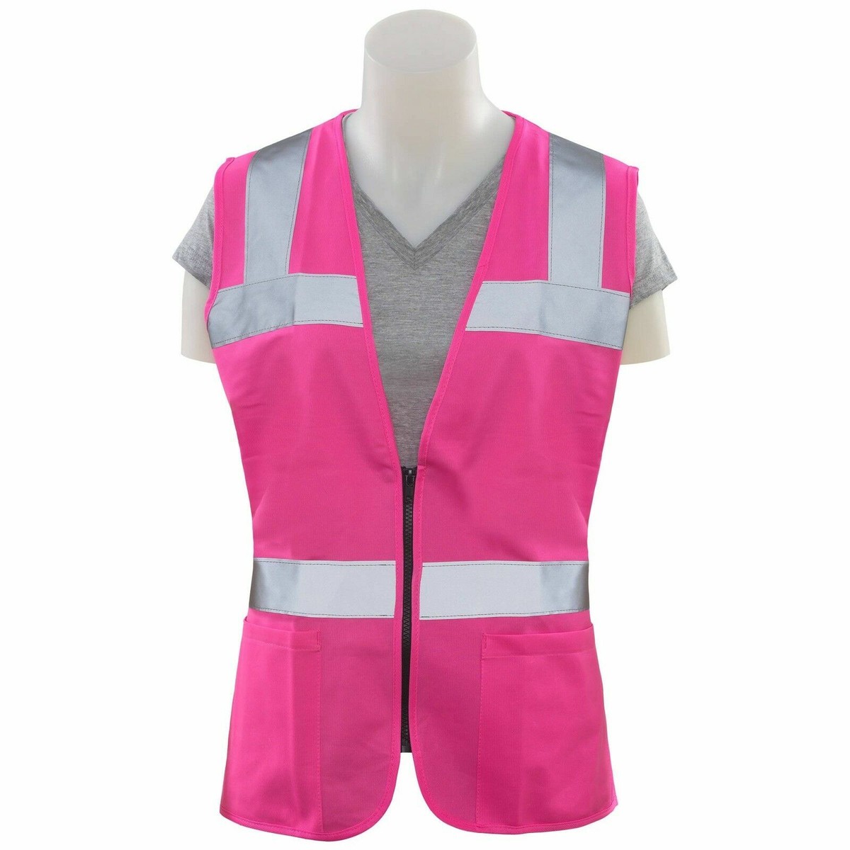 ERB Pink Women's Reflective Safety Vest with Pockets Zipper