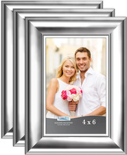 4X6 Picture Frames Silver, 3 Pack , Contemporary Photo Frames 4 X 6, Wall Mount