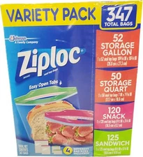 Ziploc Gallon, Quart, Sandwich, and Snack Storage Bags - Variety pack - 347