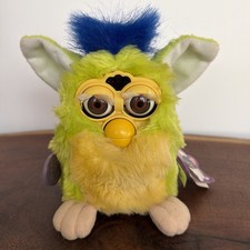 Vintage 1999 Furby Kiwi, Lime Green Blue w/ Brown Eyes 70-800 Tiger - Working