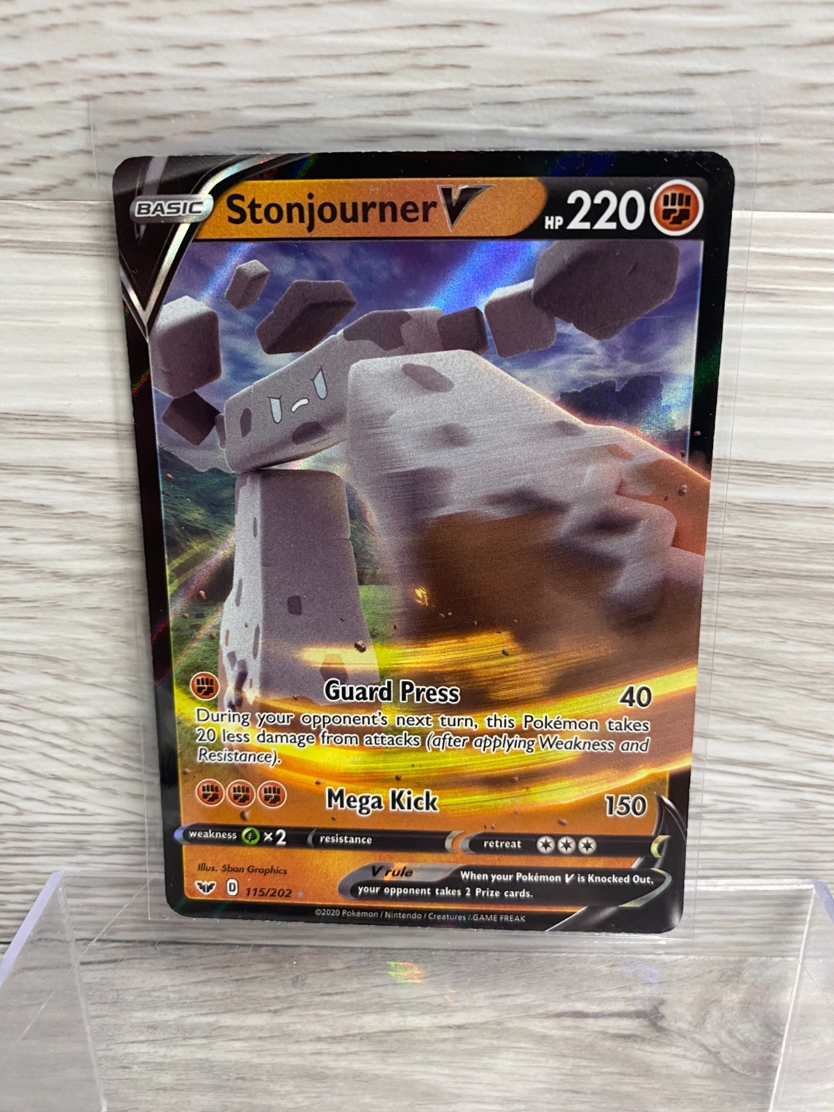 Stonjourner V 115/202 Holo Rare Pokemon Sword & Shield Base Set NM