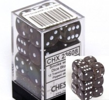 12 Translucent Smoke w/ White 16mm D6 Dice - CHX23608