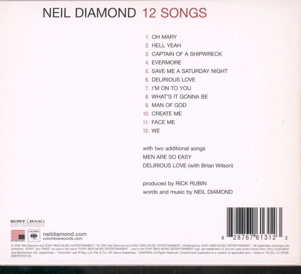 Neil Diamond 12 Songs CD Europe American 2005 in tri-fold info-stickered digipak - Bild 2 von 2