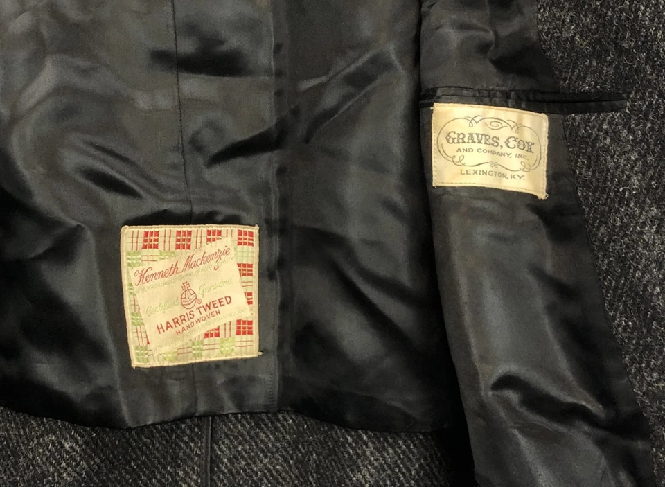 Vintage Harris Tweed Overcoat Kenneth Mackenzie Charcoal Wool Coat XXXL - Image 4 of 4