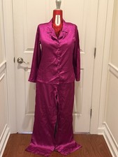 Women  s Frederick  s Of Hollywood Size L Raspberry Satin Button Up Pajama Set