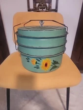 Vintage Pie 3 Tier Carrier 1930-1940 Great Condition Hand Painted