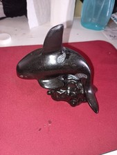 Vintage Hand Crafted in Canada Black Stone Orca / Killer Whale Figurine