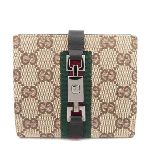 GUCCI Jackie Sherry GG Canvas Wallet Beige Brown Silver HDW 05474 Authentic