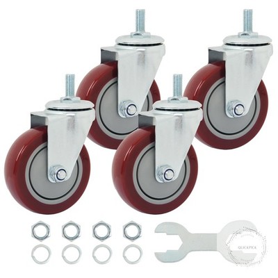 Swivel Caster Wheels 4 Inch Threaded Stem Casters Set of 4 Heavy Duty 1/2''-13