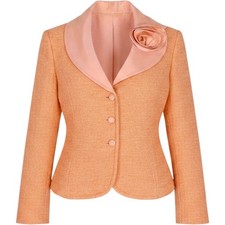 St. John Collection Santana Knit Jacket Size 4 Peach Rosette Shawl Collar Blazer