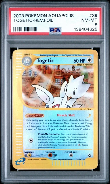 Togetic Aquapolis Reverse Holo 39/147 PSA 8 2003 English Pokemon TCG