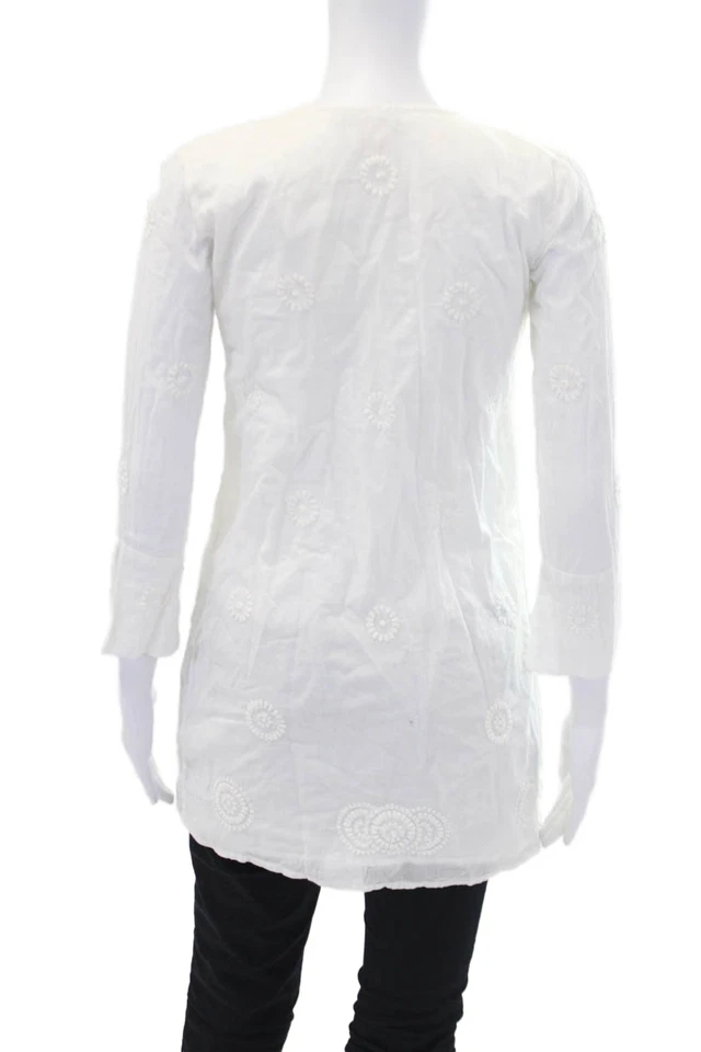 Antik Batik Girls V-Neck Embroidered Long Sleeve Pockets Dress White Size 12Y - Image 3 of 4