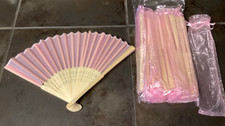 Set of 12, Imitated Silk Fabric Bamboo Handheld Folded Fans 8 1/4"