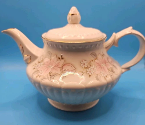 Crown Dorset Staffordshire Teapot Made in England Vintage Pink Floral Ceramic