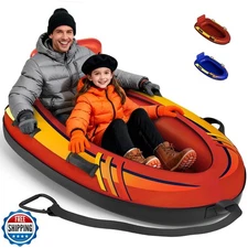 2 Person Inflatable Snow Sled with Premium Canvas Cover, Snow Tub