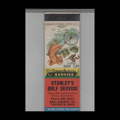 #ad Matchbook Cover Gulf Gas Station Stanley#x27;s Gulf Service Toledo OH $4.95