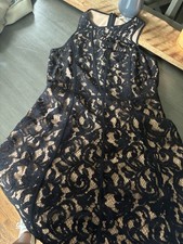 MICHAEL Michael Kors • Black Lace with nude under Shift Dress Halter Size 4 EUC