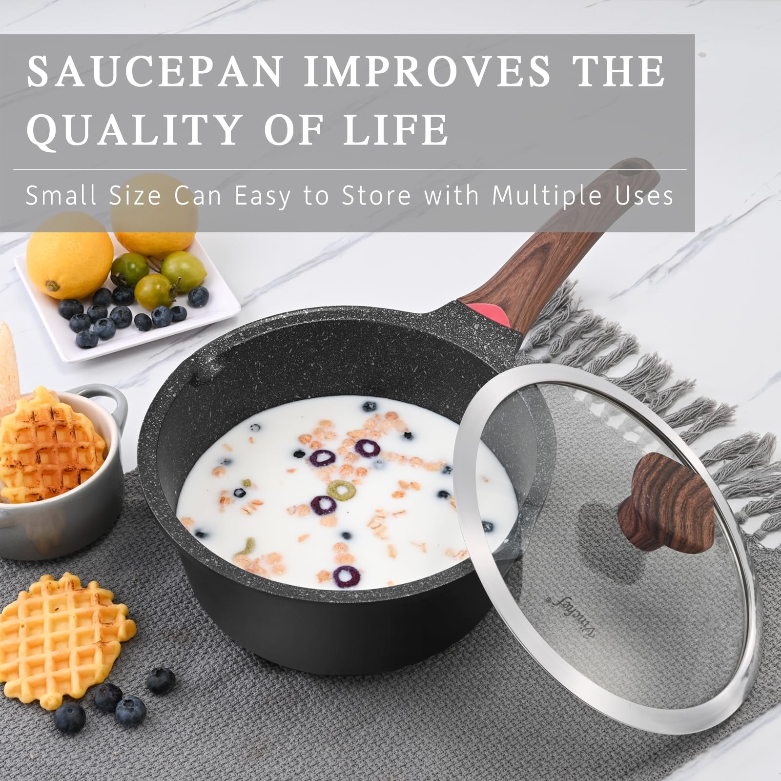 Nonstick Saucepan with Lid, 3QT Sauce Pan with Stay Cool Handle, Non Stick Sm...