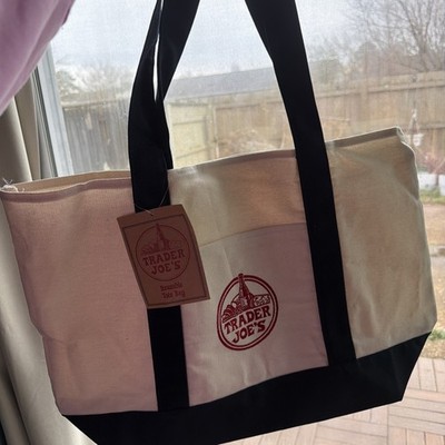 Trader Joe s Reusable Canvas Tote Bag Heavy Duty Bag Blue White Brand NEW