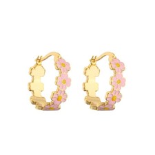 Daisy Flower Small Hoop Earrings for Women Dainty Gold-tone Enamel Lucky Flowers
