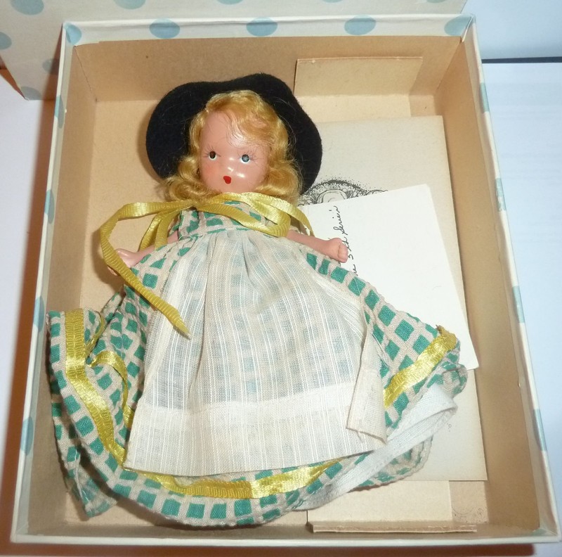 VINTAGE 5" Bisque Nancy Ann Storybook Doll #58 Western Miss w Original Box /Broc