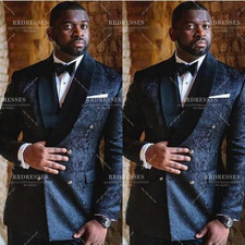 Shawl lapel Men's Jacquard Suit Black Wedding Groommen Hosting 2Pcs Jacket Coat